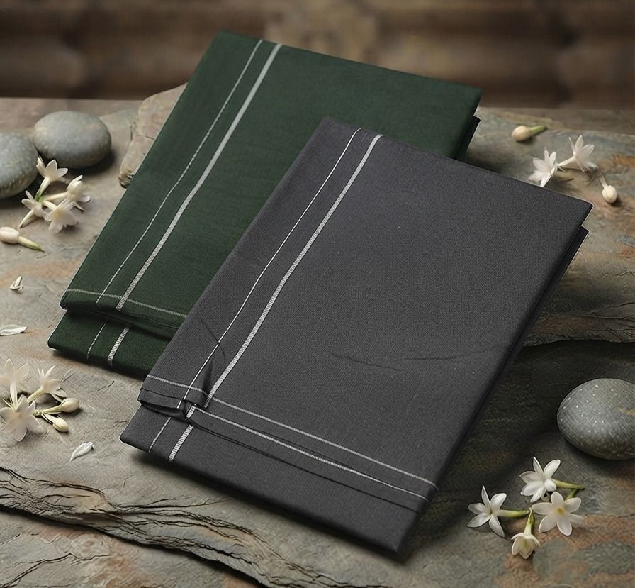 Shri Raghavendra Textiles Military Green & Dark Grey Kambi Karai Dhoti Combo – Men's Ethnic Festive Wear Self Design Men Dhoti-image-20