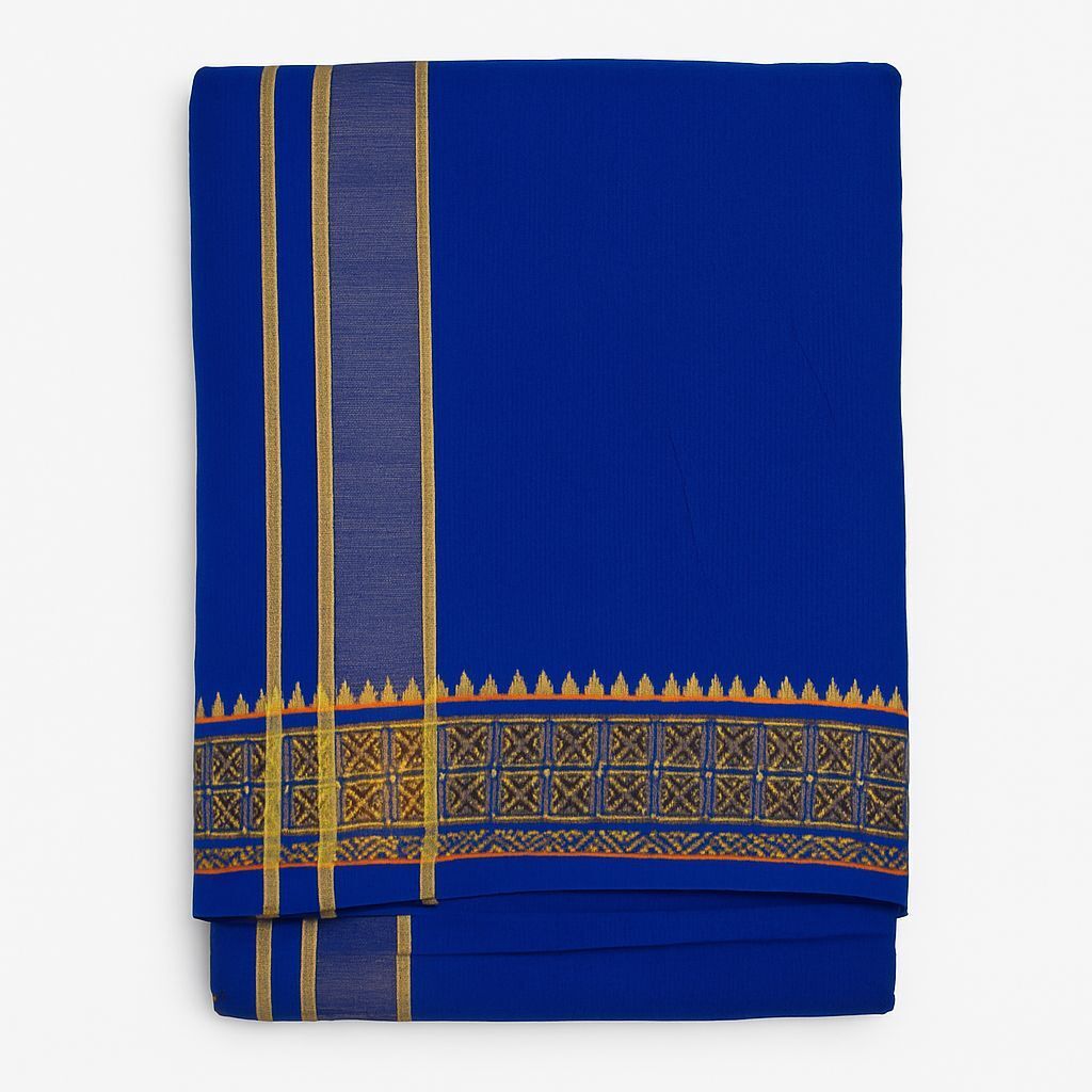 arsa lifestyle Panchakacham Dhoti Set-blue Woven Men Dhoti-image-7