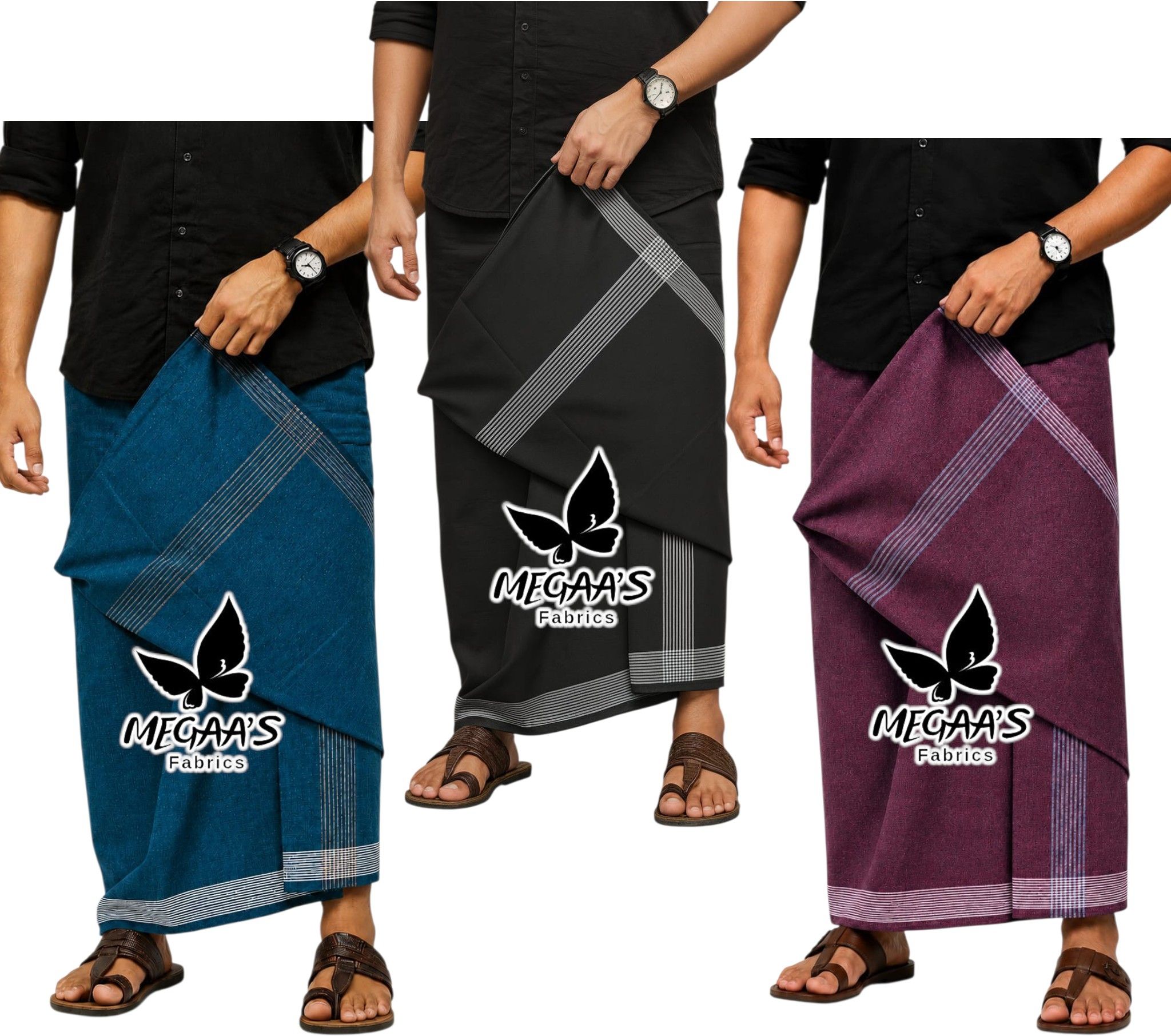 Megaasfabrics | DARK VARI KARAI DHOTIS | 3piece combo Striped Men Dhoti-picture-44