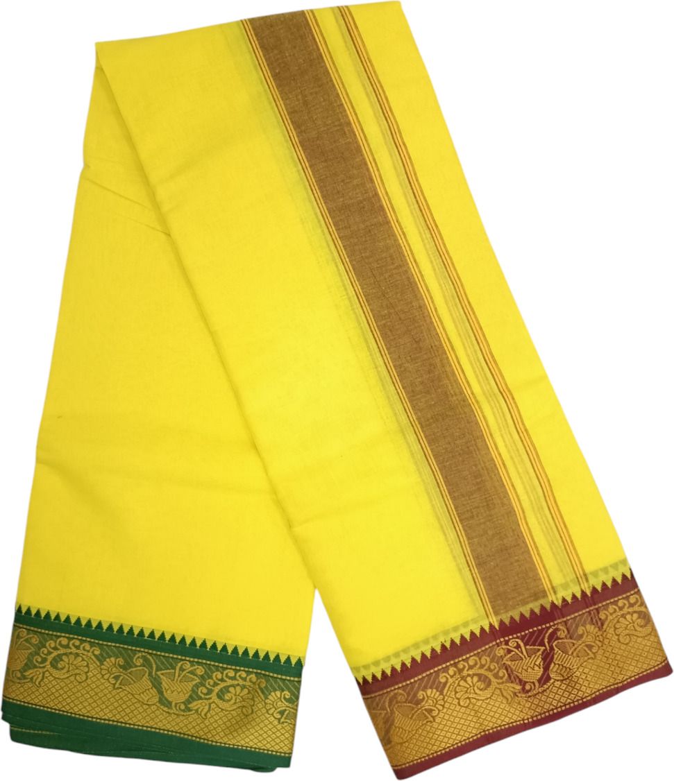 exclusive Pure Cotton & 3"inch Jacquard Border 9x5 (or) 4mtr & 2mtrAngavastram Yellow Men Dhoti-picture-27