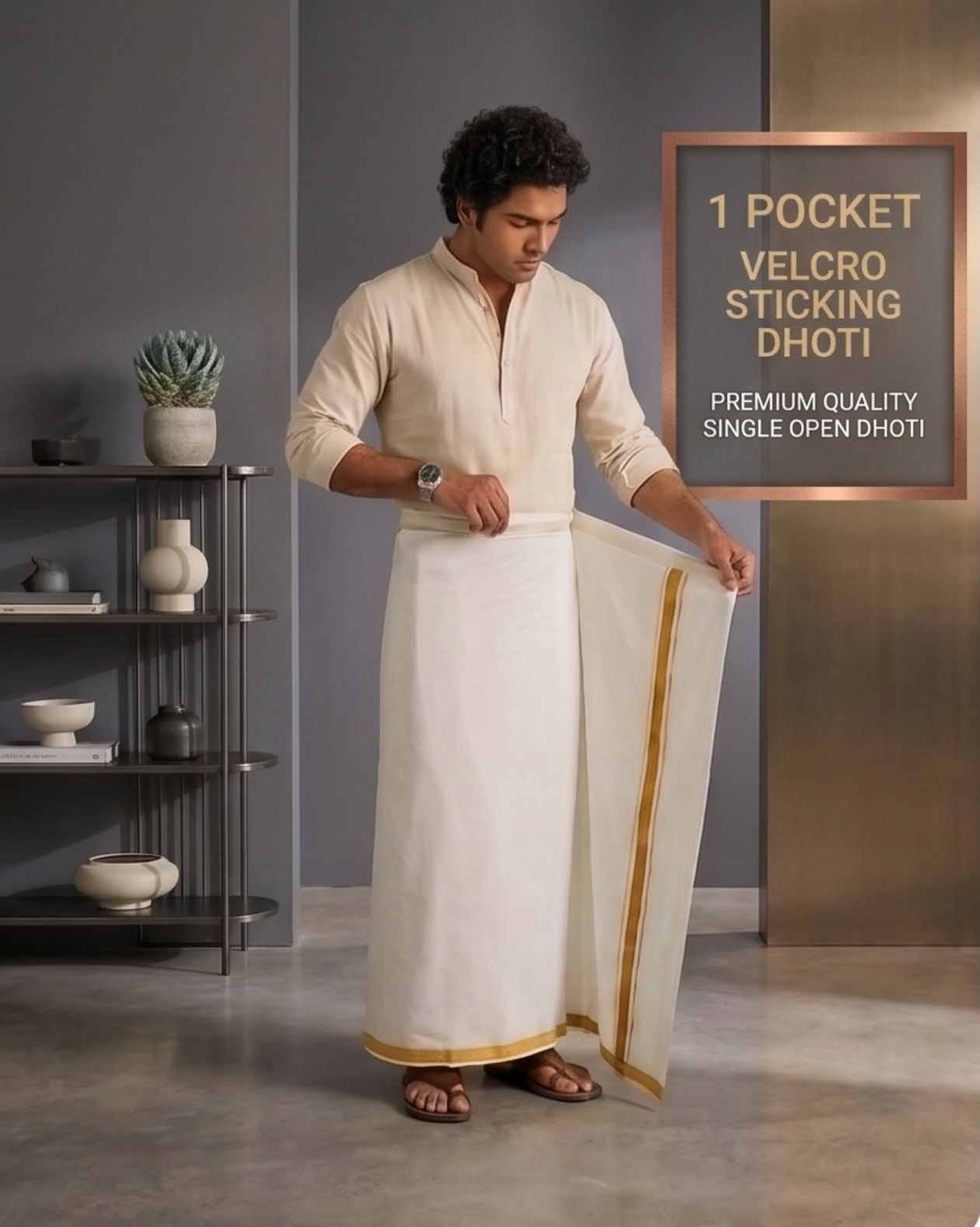 Gugaliya Premium Quality Pure Cotton Dhoti with Golden Border for Cultural Occasions Solid Men Dhoti-image-5