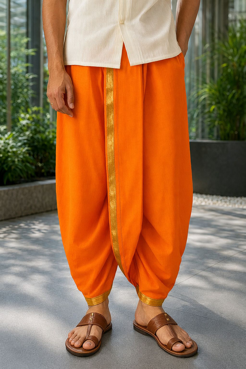 BANARASI POSHAK Ready made Elastic Silk Blend Dhoti for men, Free Size, Ready to wear Dhoti , Self Design Men Dhoti-image-32