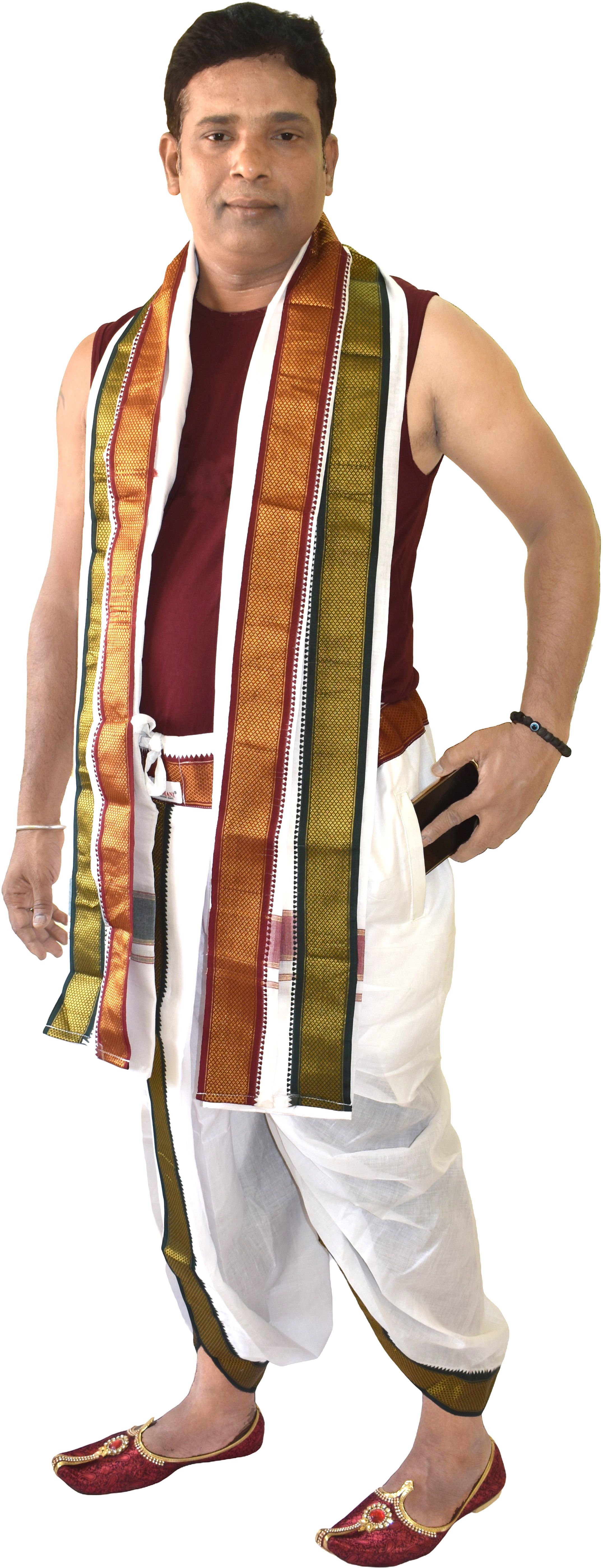 TUNI MANI SPL Readymade Mayilkan Dhoti Pant With Angavastram Set With Side Pocket Solid Men Dhoti-picture-24