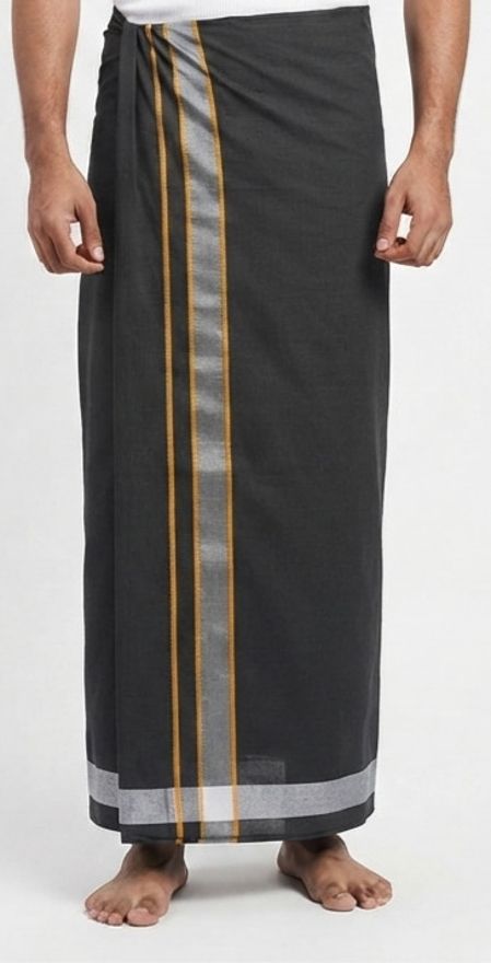 Shri Raghavendra Textiles Men's Superior quality Grey Dhoti with Yellow Border Self Design Men Dhoti-picture-28