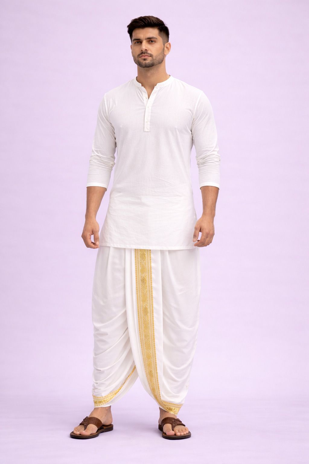 SAC SHREE APARAJEET CREATIONS Premium Readymade Panjakejam Dhoti Pant with Zari Border for Men Self Design Men Dhoti-image-18