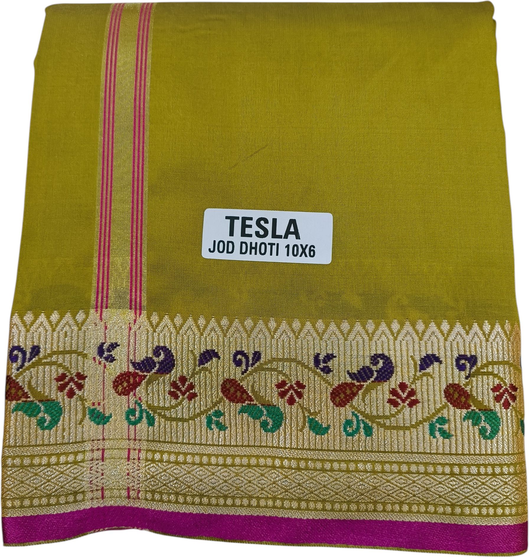 SareeAnd joddhotihouse Jod Dhoti Tesla set Mehndi Solid, Self Design Men Dhoti-picture-20