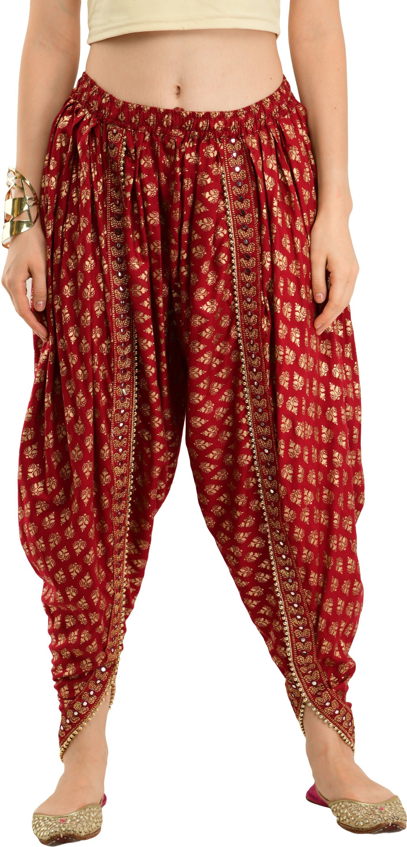 Arowaana Maroon Rayon Fabric Printed Women Dhoti