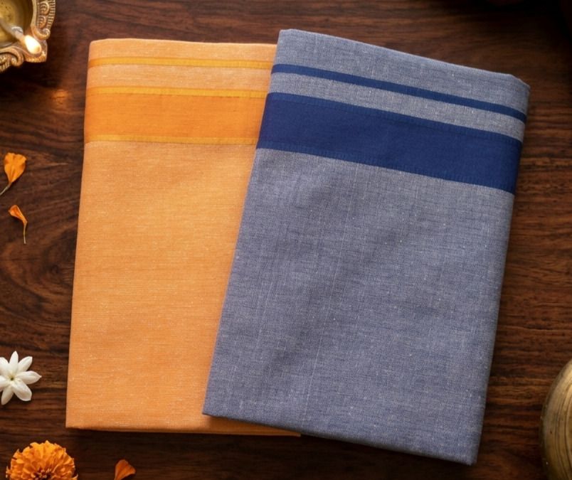 Shri Raghavendra Textiles Premium quality Men's Superior Sandal and Blue dhoti combo-Pack of 2 Self Design Men Dhoti-picture-15