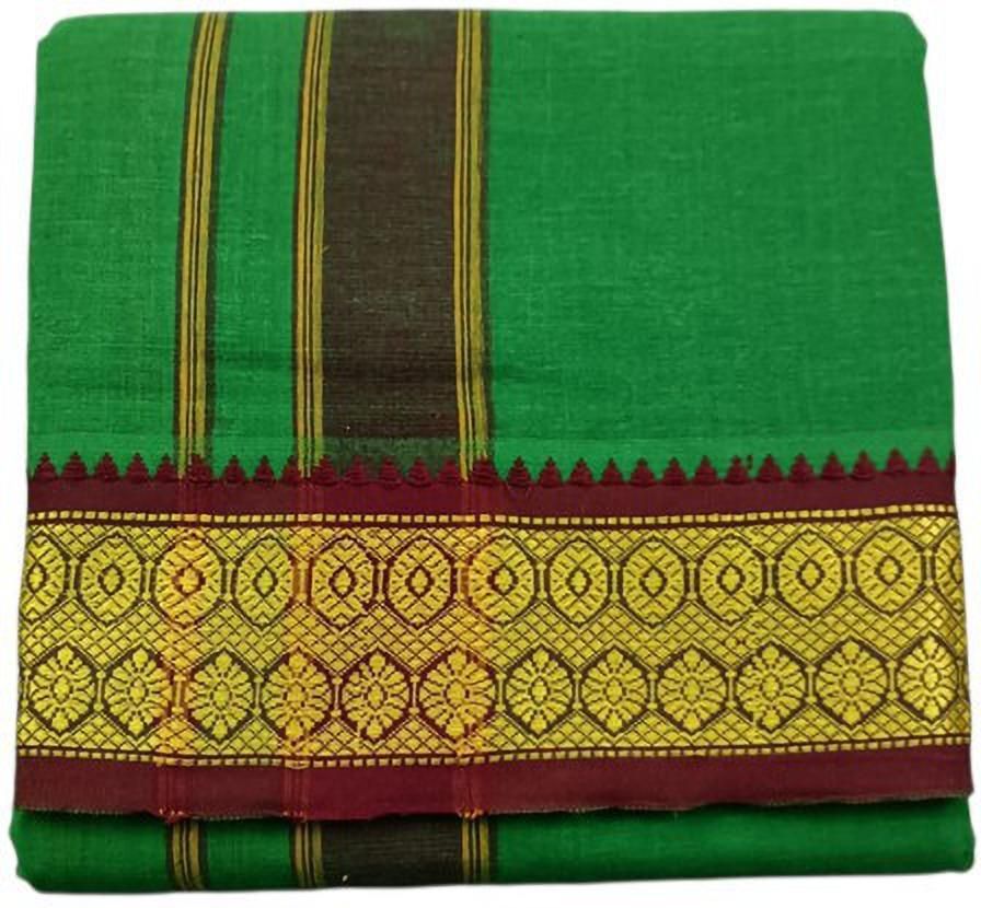 exclusive Pure Cotton & 3"inch Jacquard Border 9x5 (or) 4mtr & 2mtr Angavastram Green Men Dhoti-picture-25