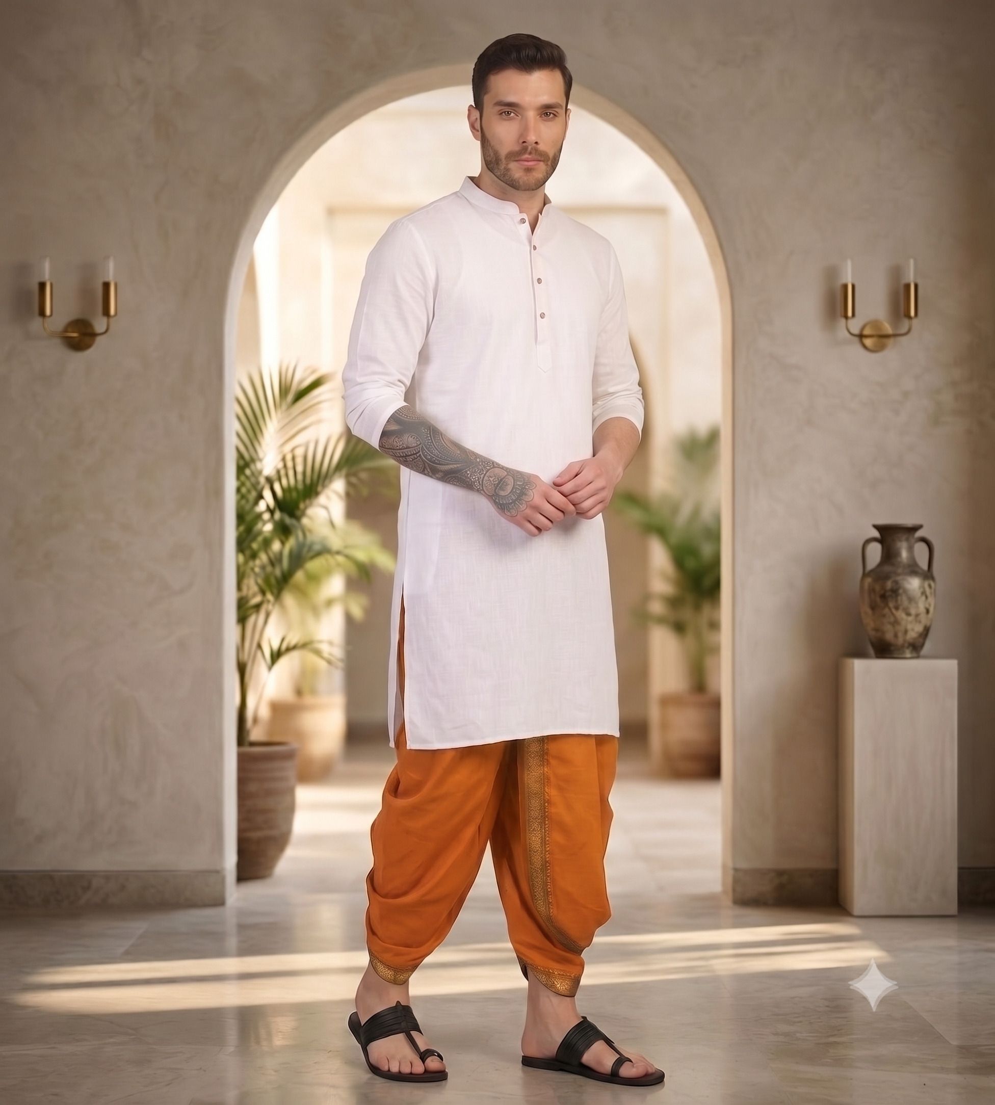 BANARASI POSHAK Ready made Elastic Silk Blend Dhoti for men, Free Size, Ready to wear Dhoti , Self Design Men Dhoti-picture-27