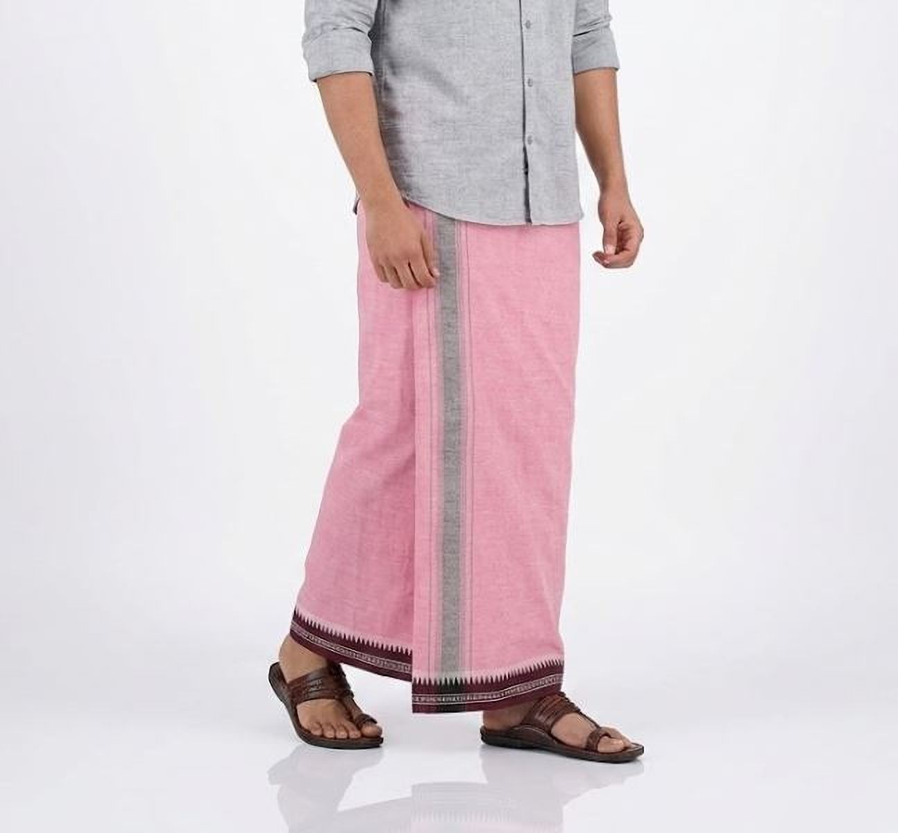 VIYAN Mooku Pet Pink Gifter dhoti - Size : 1.95 Meters Solid Men Dhoti-image-15