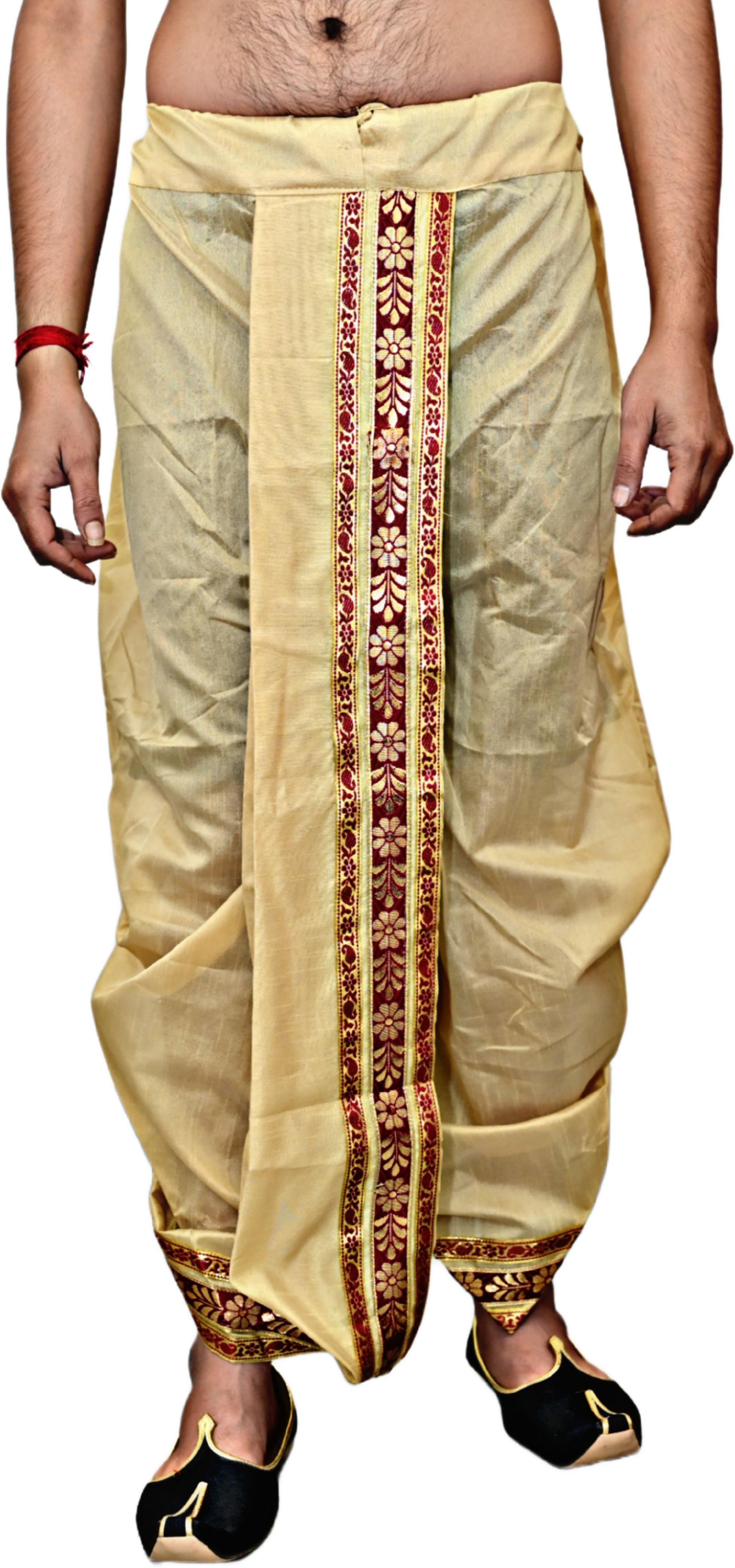 AMIT ONLINE Readymade Elastic Silk Dhoti for men, Free Size, Ready to wear Dhoti Only Embroidered Men Dhoti-picture-15