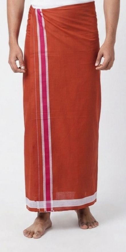 Shri Raghavendra Textiles Men's Pure Cotton Kavi Dhoti with Pink Border | Traditional Festive Veshti Self Design Men Dhoti-picture-35