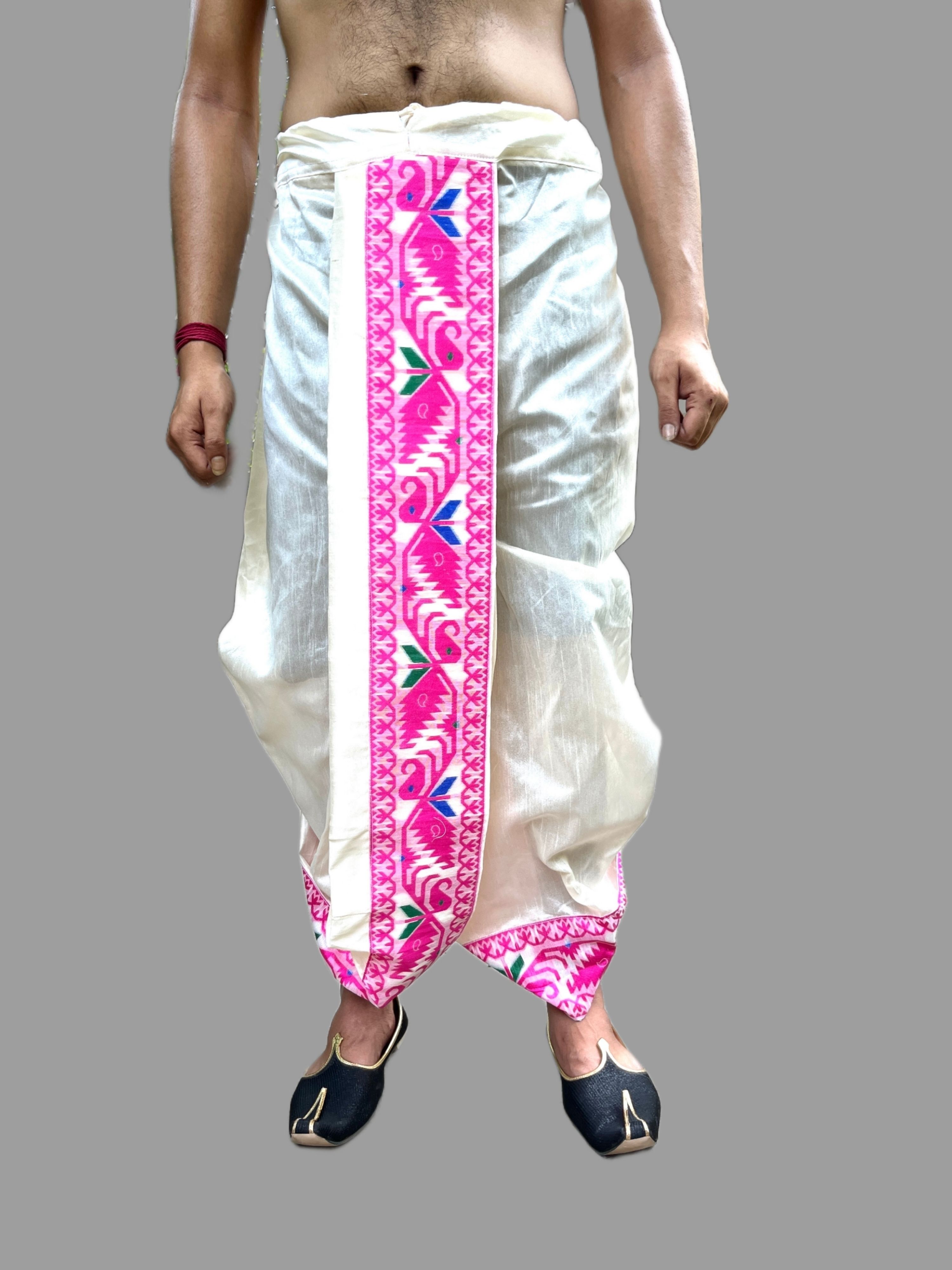 AMIT ONLINE Jamdani Border Ready To wear Self Design Men Dhoti-image-16