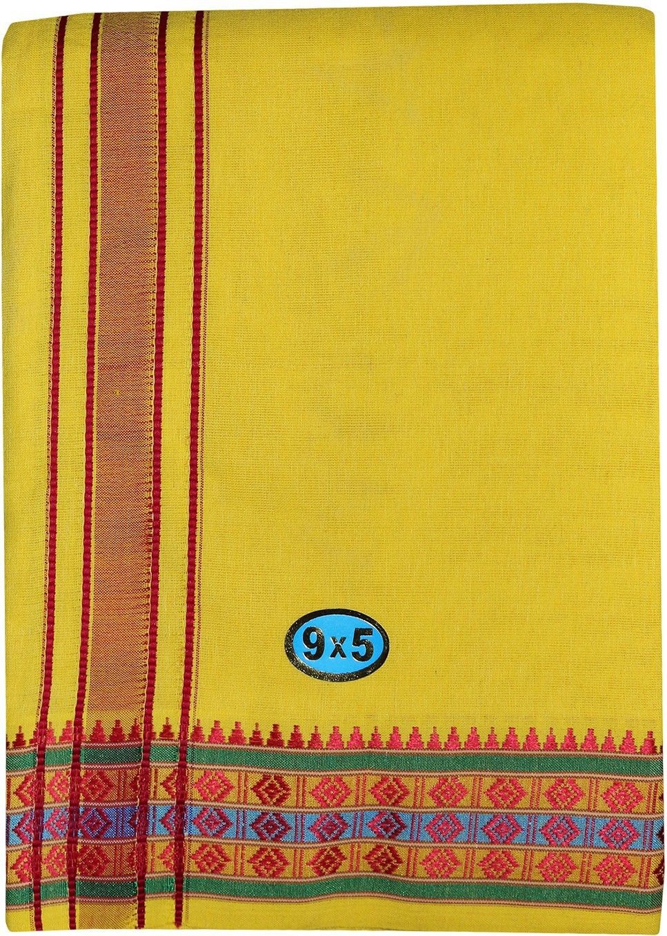 Prakasam Cotton Mens Yellow Colour Cotton (9x5) Panchakacham dhoti and towel set Men Dhoti-image-1