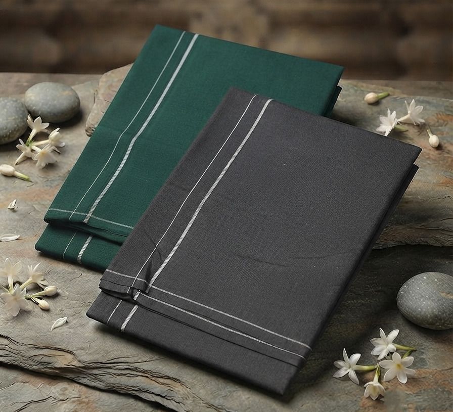 Shri Raghavendra Textiles Murugar Green & Dark Grey Kambi Karai Dhoti Combo – Men's Ethnic Festive Wear Self Design Men Dhoti-image-31