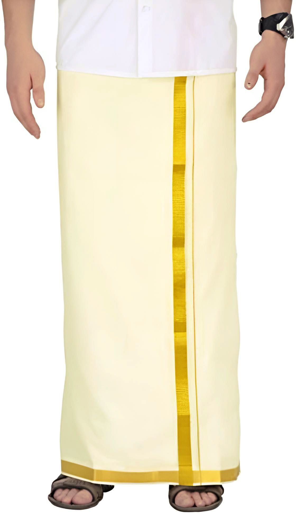 TUNI MANI 2.0meter / 3/4inch Gold Jari Single Dhoti Solid Men Dhoti-image-23
