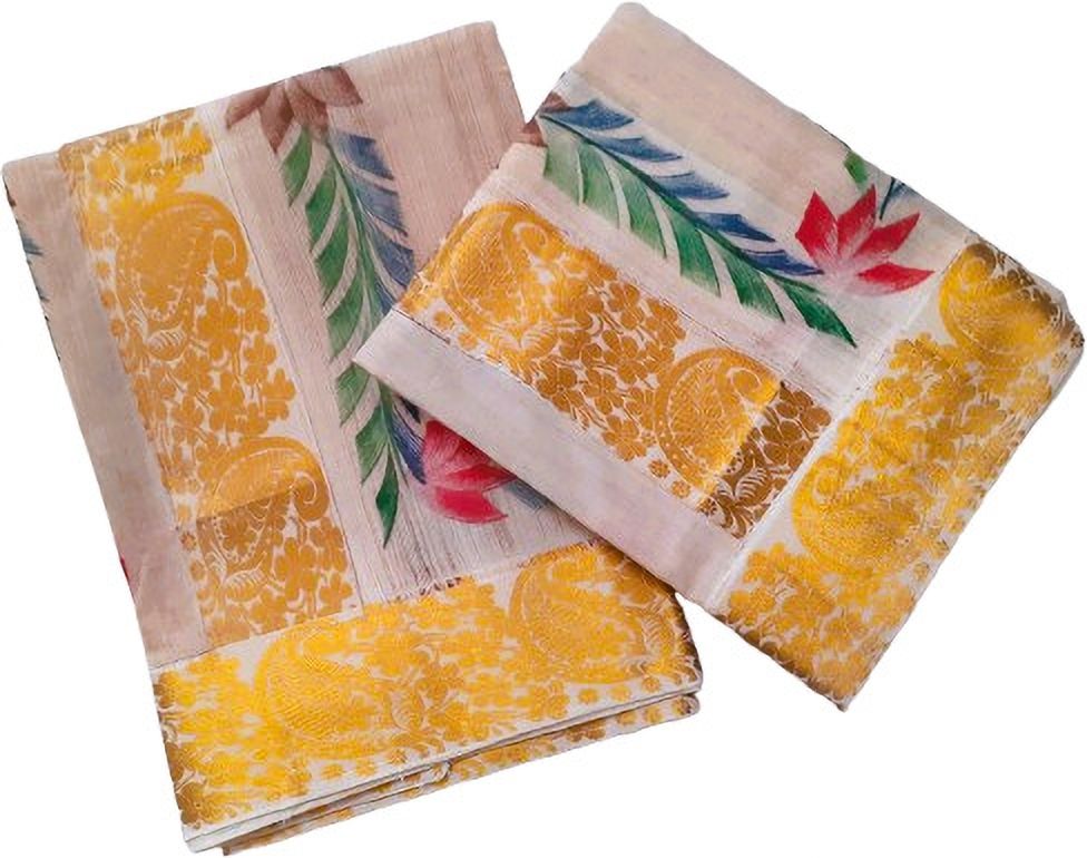 Darps women's kerala gold mango lace hand painted set mundu with blouse Embellished, Floral Print, Self Design Women Dhoti-image-1