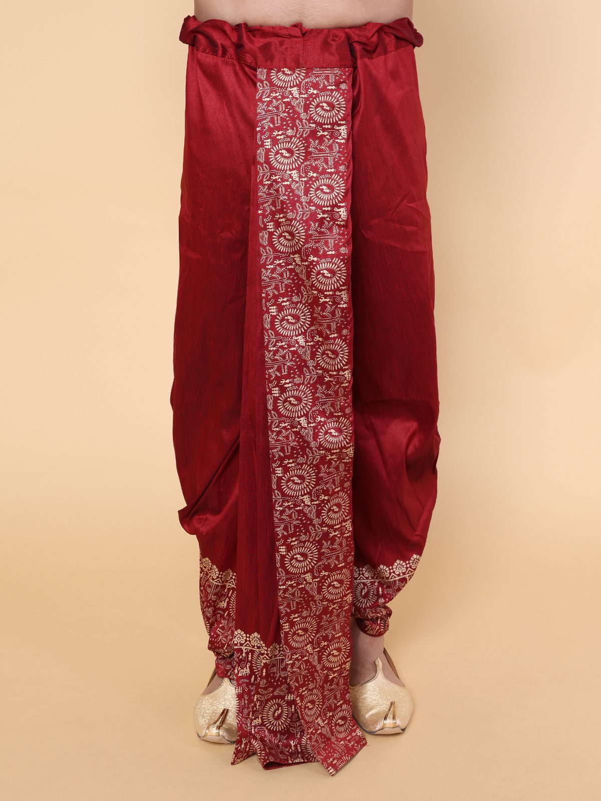 W & G Mens Self Design Maroon Silk Readymade Dhoti Self Design Men Dhoti-picture-42