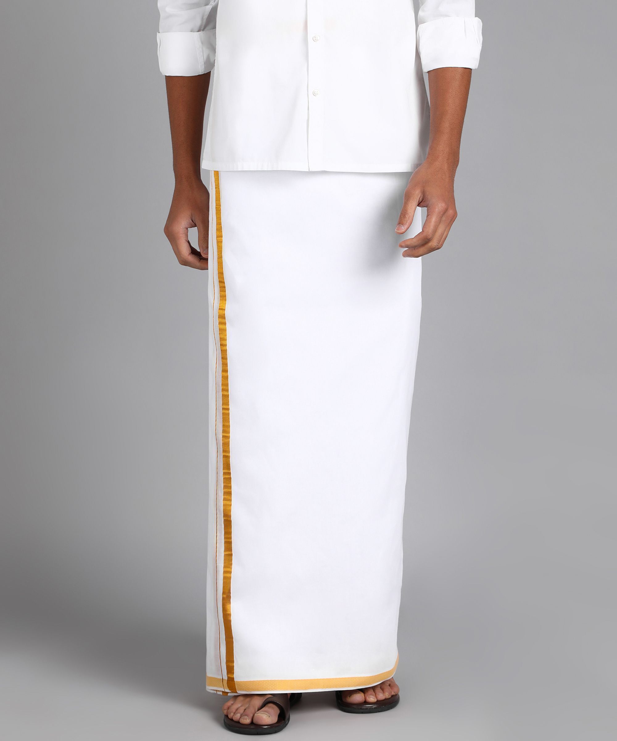 Gugaliya SUPER Premium quality Men's White Golden Jari cotton SINGLE OPEN Dhoti Solid Men Dhoti-picture-25