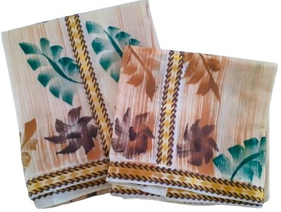 Darps Women Dhoti - Set Mundu hand paint brown Floral Print, Embellished Women Dhoti