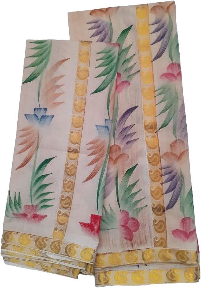 Creative weaves Women's Mini Gold Mango Lace & Leaf with Floral Design Hand Painted Setmundu Chevron/Zig Zag, Self Design Women Dhoti-picture-38