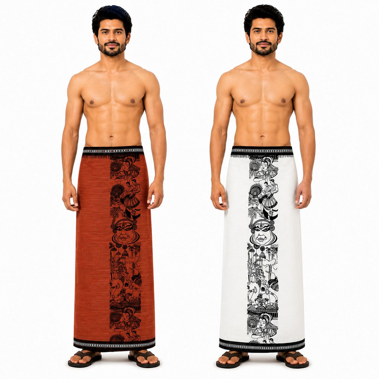 SAHASA Kaavi & Black Printed Printed Men Dhoti-image-34