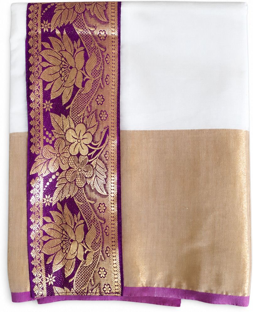 Atex Women's Kerala Pink Color Floral Design Lace Stiched Setmundu Embellished, Chevron/Zig Zag, Self Design, Woven Women Dhoti-picture-16
