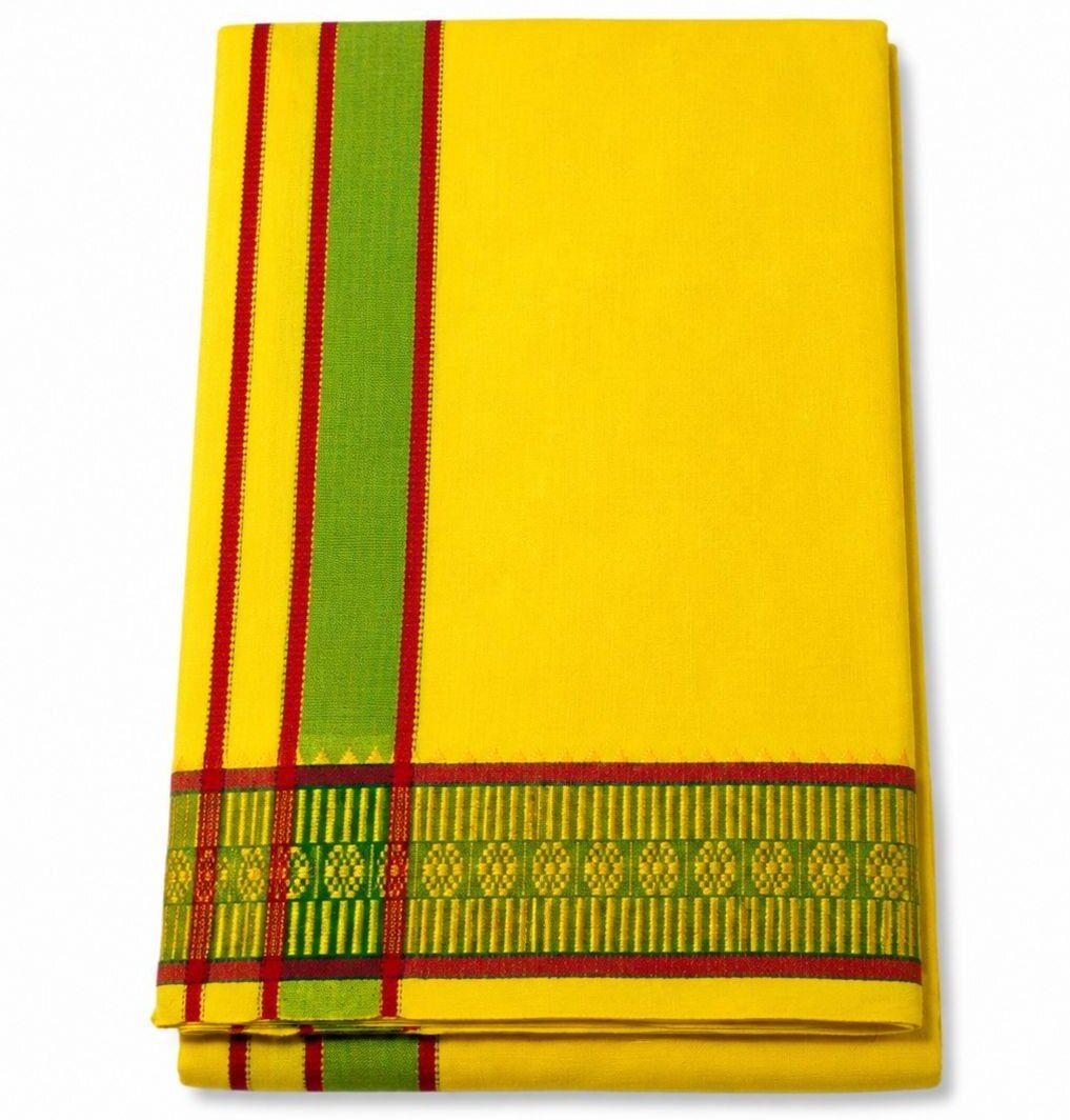 AK Trendz Men's Traditional Cotton Dhoti with Golden Zari Border South Indian Wear Woven Men Dhoti-picture-13