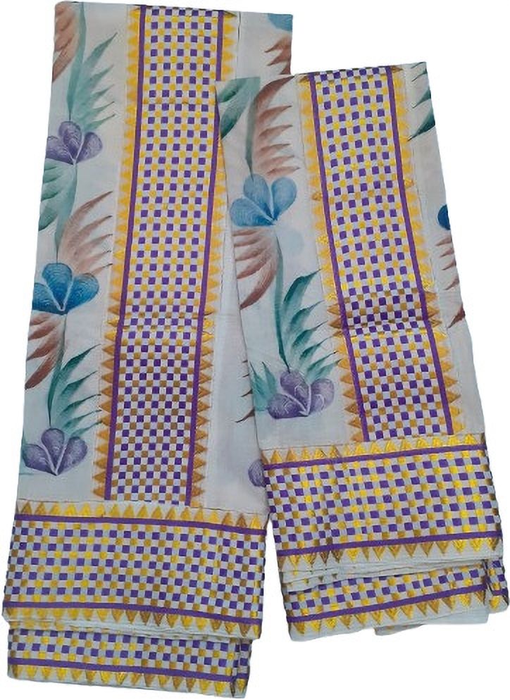 Darps Women Checkered & Striped Lace with Floral Design Hand Painted Setmundu Checkered, Floral Print Women Dhoti-image-48