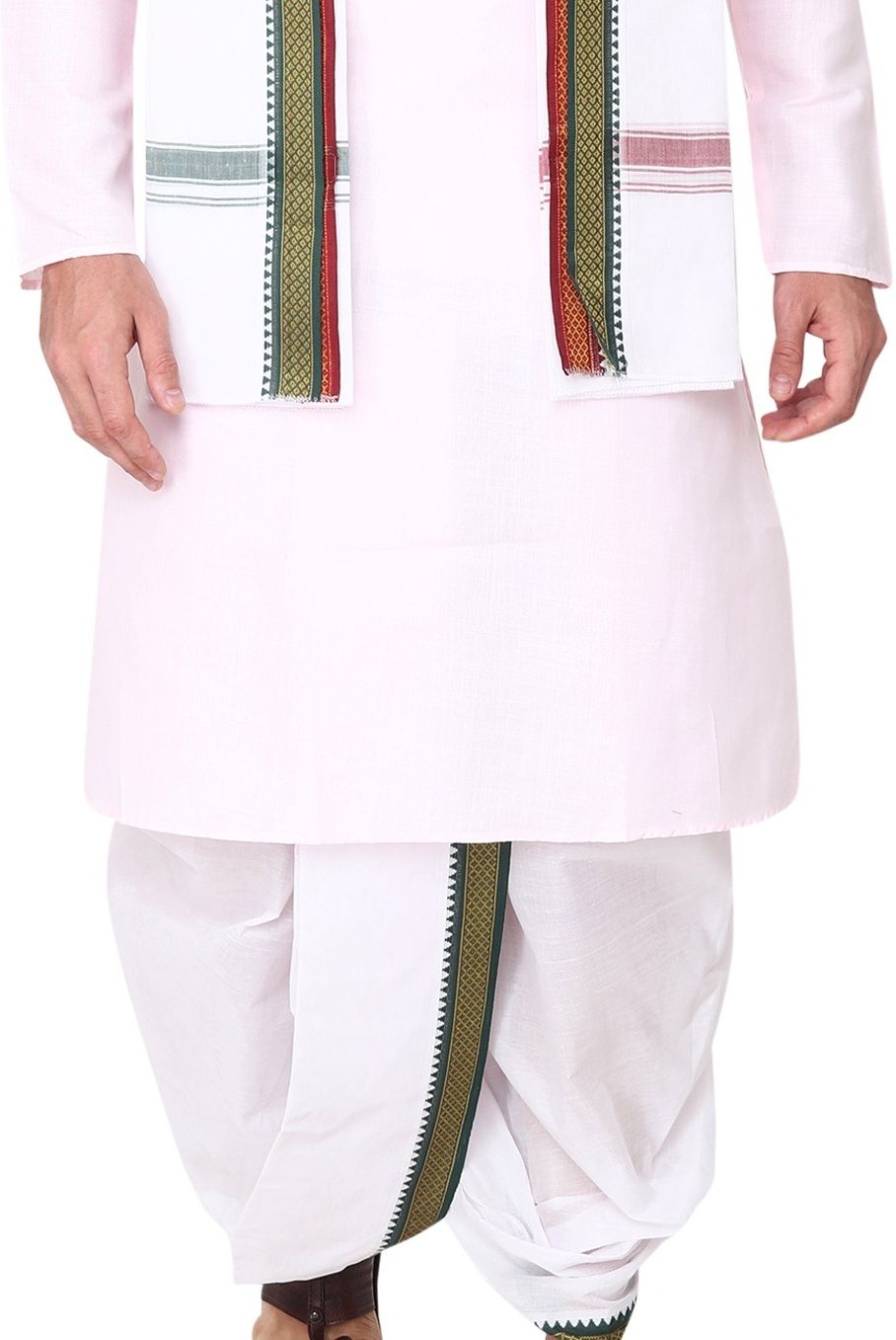RAMESHWARAM FABRICS Men's Pure Cotton Readymade Dhoti with Angwastra Set - Pocket Dhoti Solid Men Dhoti-picture-19