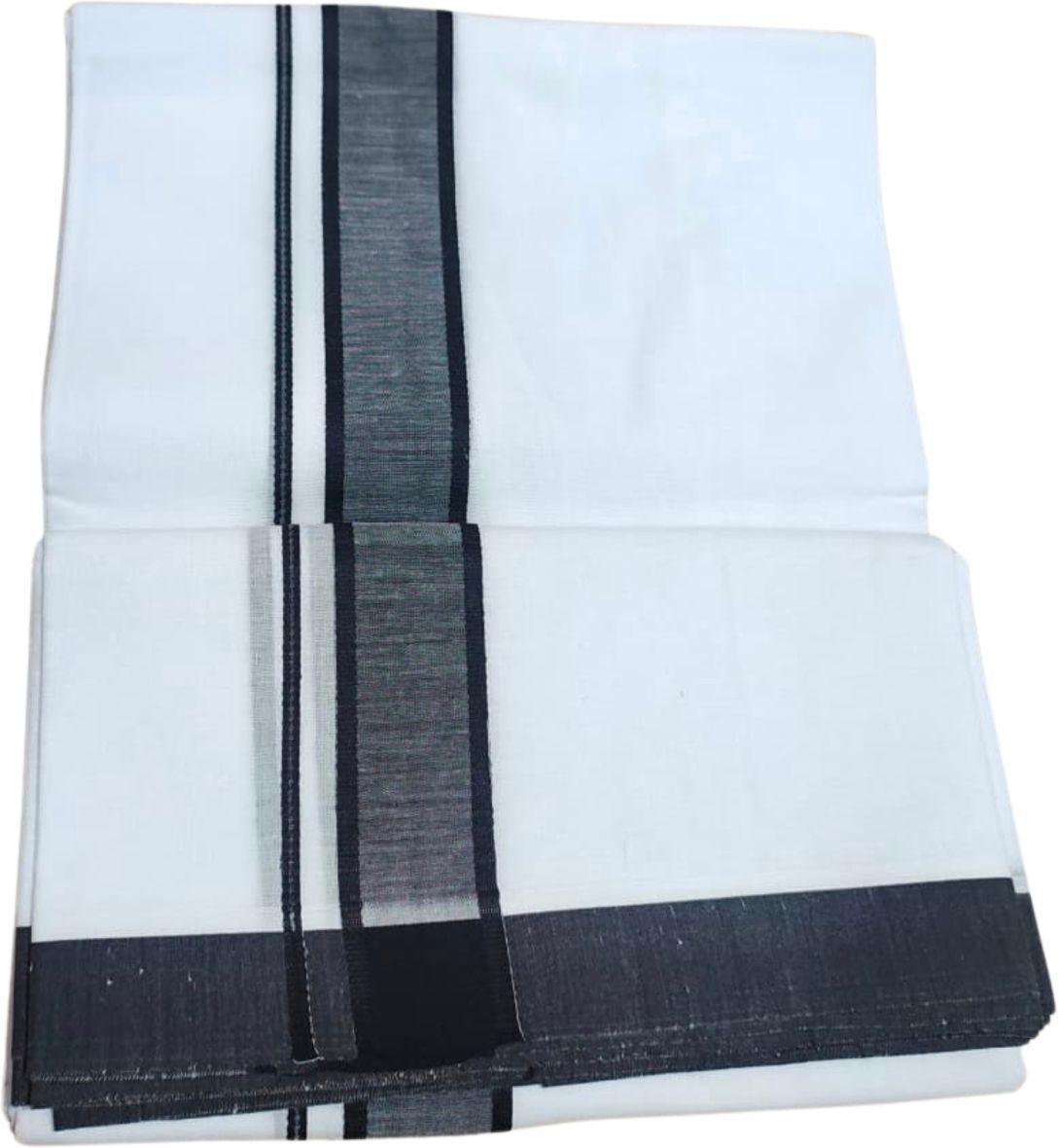 NANMAYA Men White Cotton Dhoti Double Mundu with 1" Grey Jari Border 4.00 Mtrs Solid Women Dhoti-picture-36