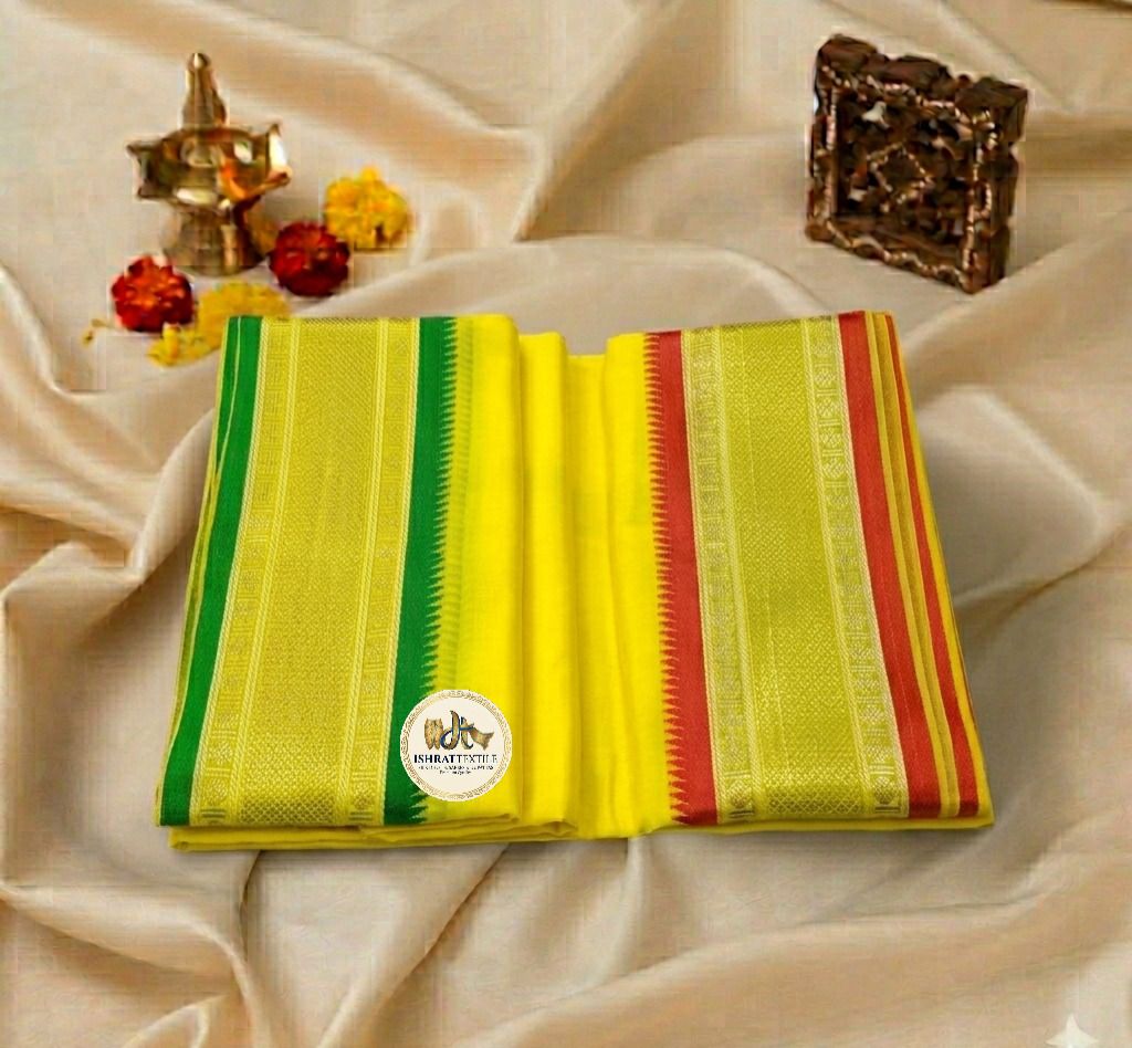 KIRAN SILK Traditional Man Silk Dhoti & Dupatta With Zari Border Lemon Woven Men Dhoti-picture-39