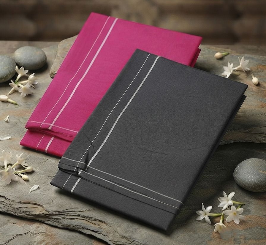Shri Raghavendra Textiles Pink & Dark Grey Kambi Karai Dhoti Combo – Men's Ethnic Festive Wear Self Design Men Dhoti-picture-32
