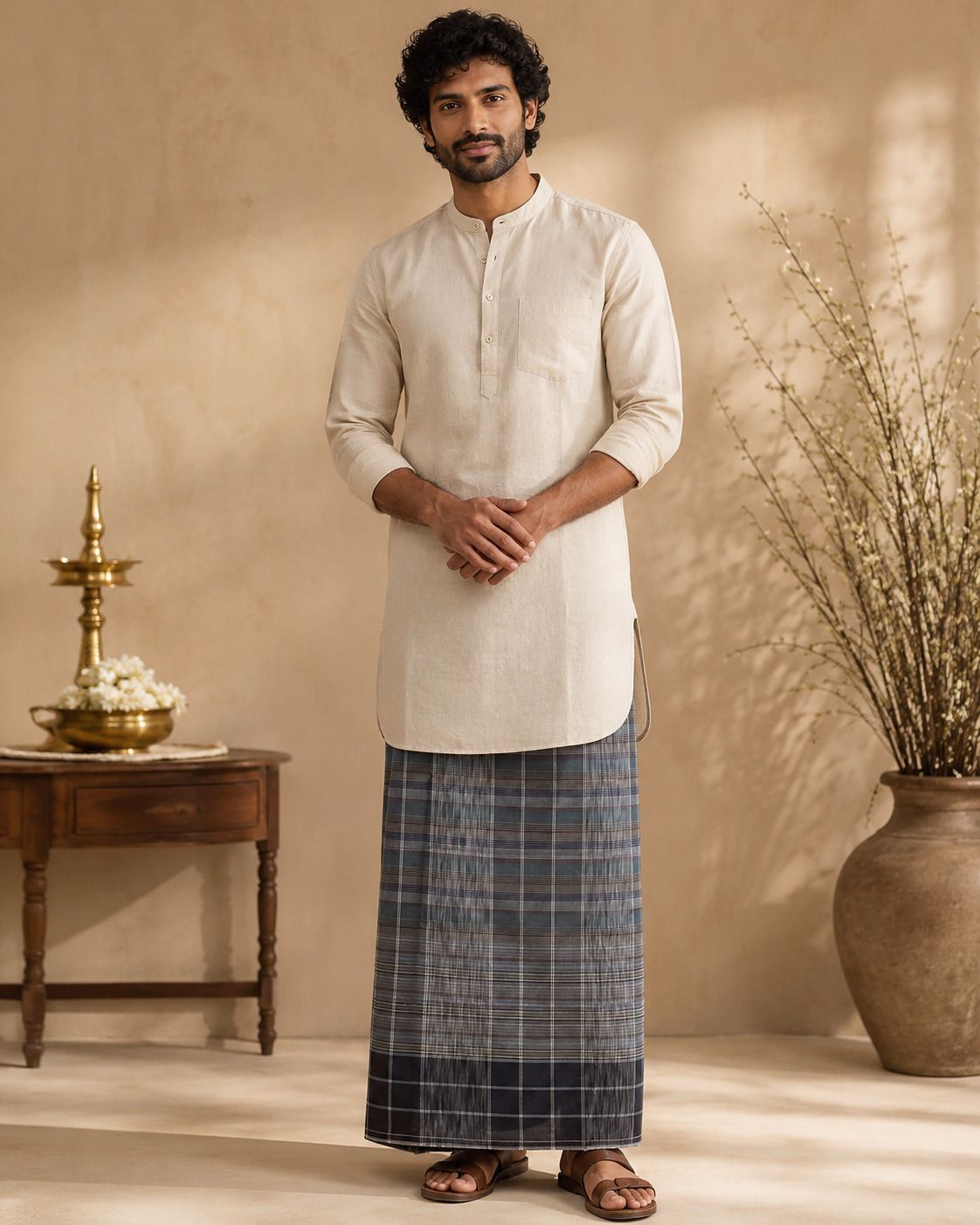 Shyam handloom Striped & Checked Lungi for Men Pure Cotton Ethnic Wear Self Design Men Dhoti-picture-43