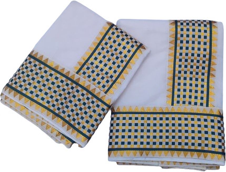 Darps Women's Kerala Checkered Lace Setmundu Checkered Women Dhoti-picture-32