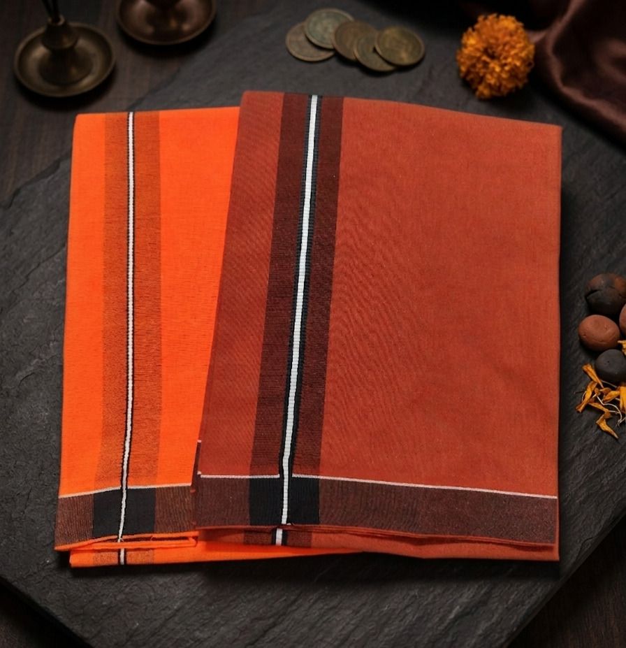 Shri Raghavendra Textiles Men's Premium quality Orange & Kavi Traditional Dhoties + Contrast Borders Combo Self Design Men Dhoti-image-6