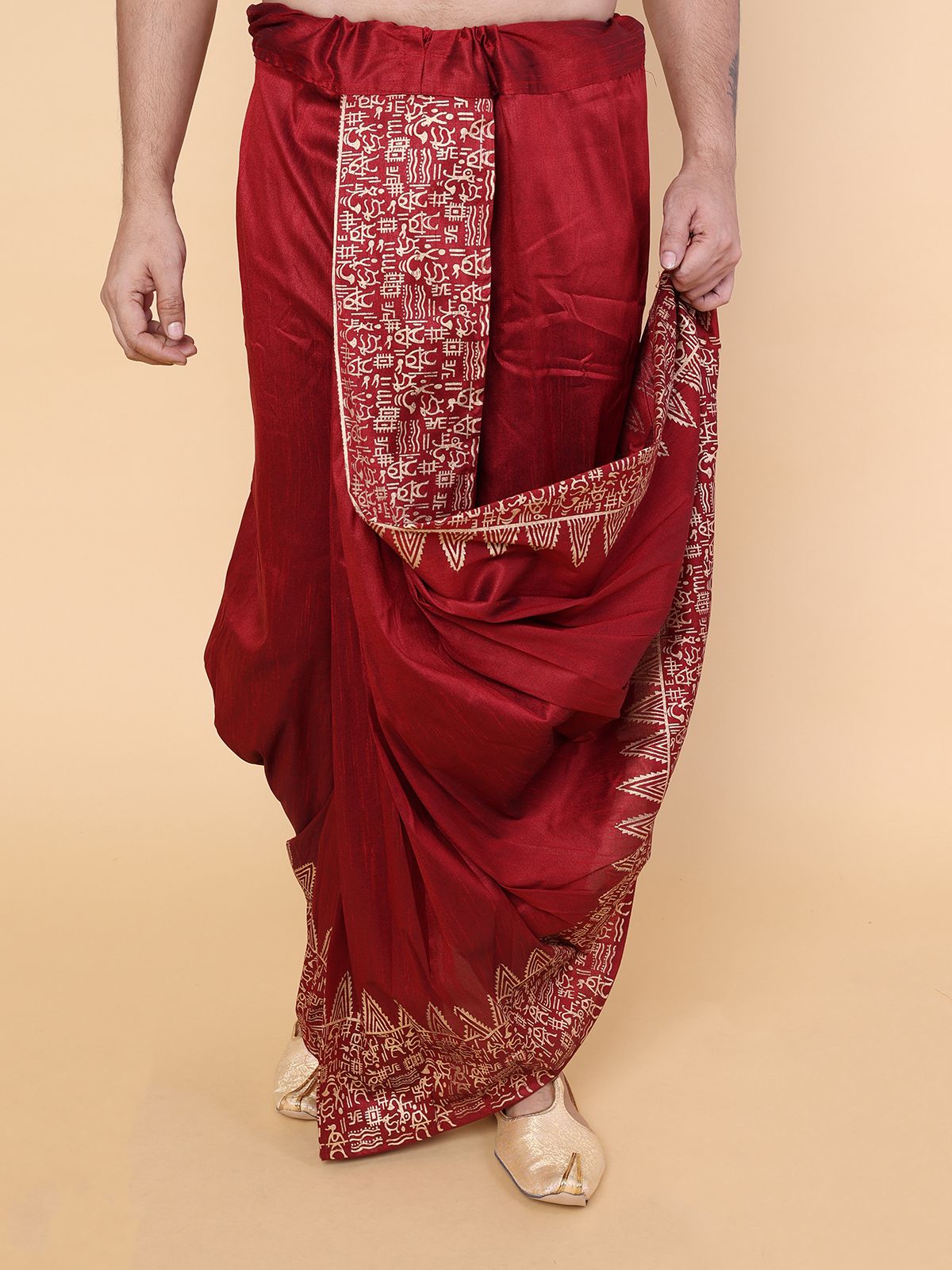 W & G Mens Self Design Maroon Silk Readymade Dhoti Self Design Men Dhoti-picture-41
