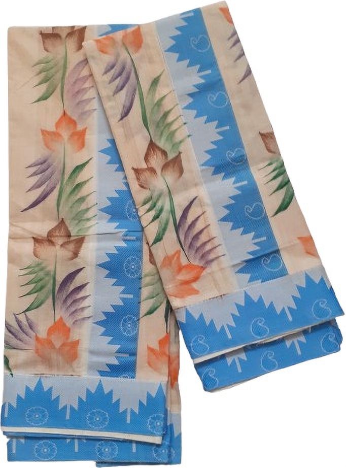 Creative weaves Women's Tower Lace & Floral Design Hand Painted Setmundu Chevron/Zig Zag, Floral Print, Self Design Women Dhoti-image-7