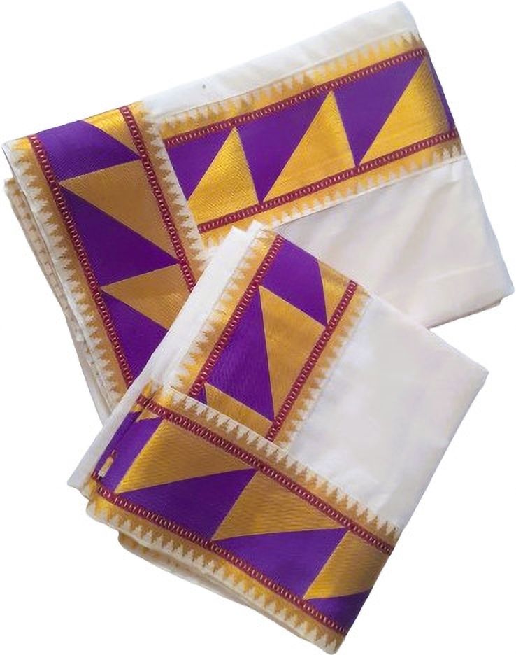 Atex Women Set Mundu in 2x2.5mts Single with Fancy Lace Border Geometric Print, Embellished, Chevron/Zig Zag Women Dhoti-image-25