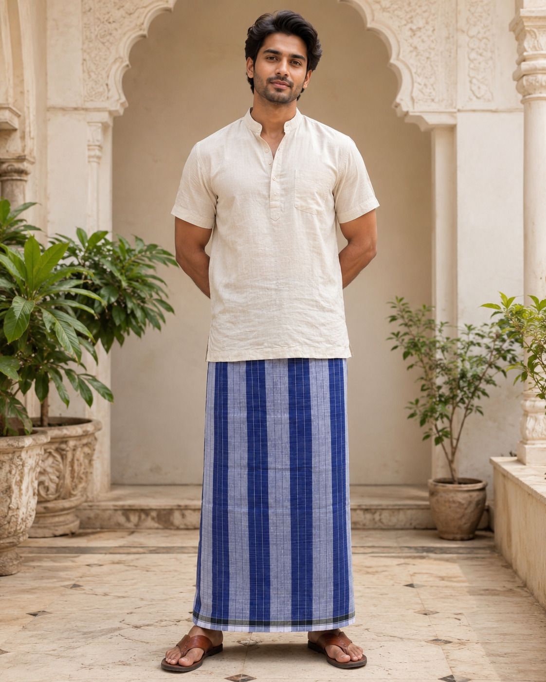 SAC SHREE APARAJEET CREATIONS Pure Cotton Traditional Dhoti Lungi for Men Checkered Border Design Self Design Men Dhoti-picture-33