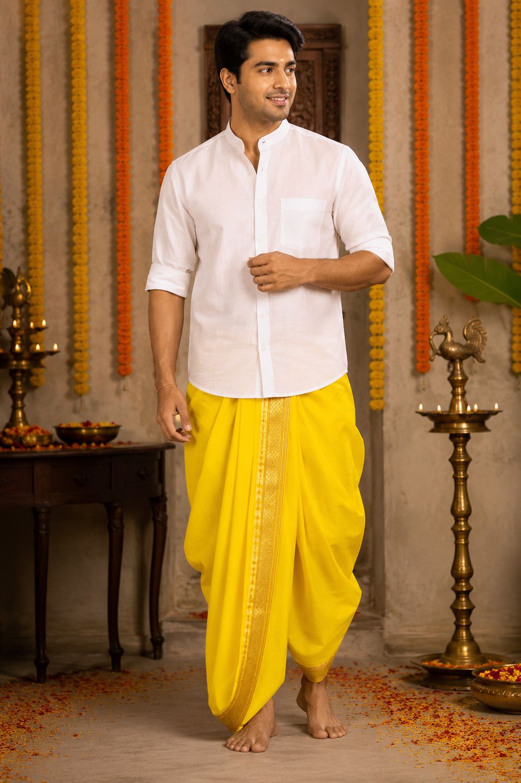 Yoshiva Zari bodered dhoti Solid Men Dhoti-image-27