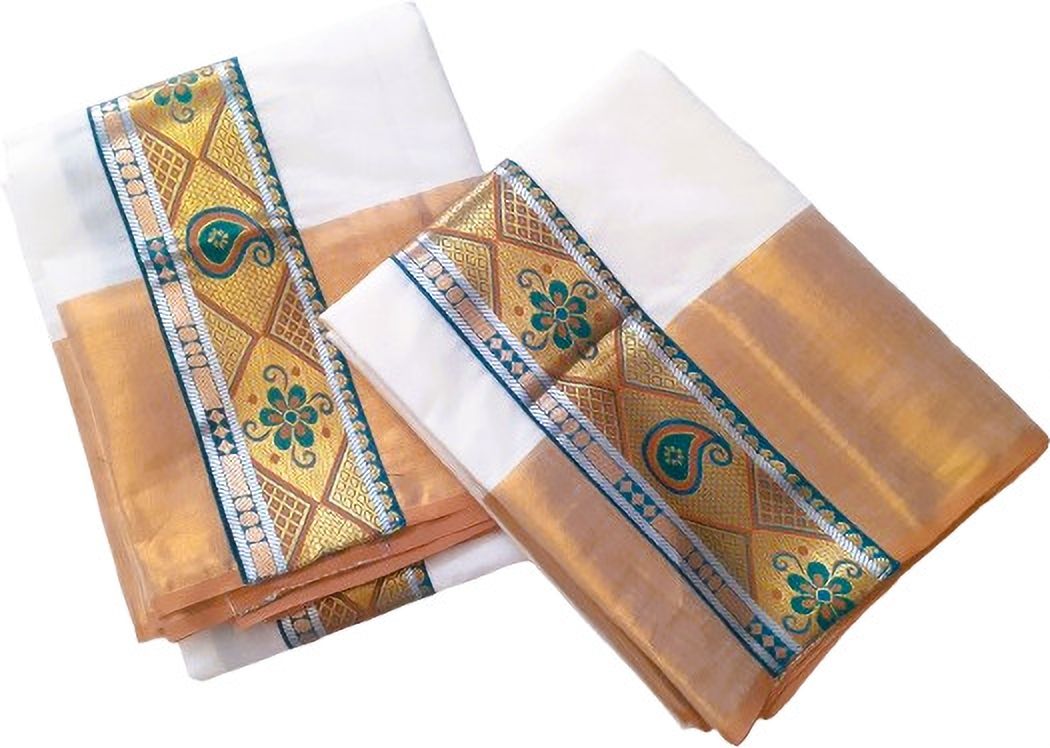 Fashionkiosks Women Set Mundu Dhoti in Kerala Cotton with floral Lace border Woven, Embellished, Solid Women Dhoti-image-39