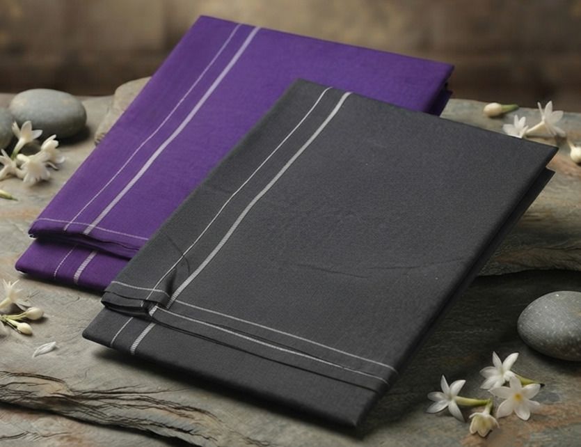 Shri Raghavendra Textiles Purple& Dark Grey Kambi Karai Dhoti Combo – Men's Ethnic Festive Wear Self Design Men Dhoti-image-29