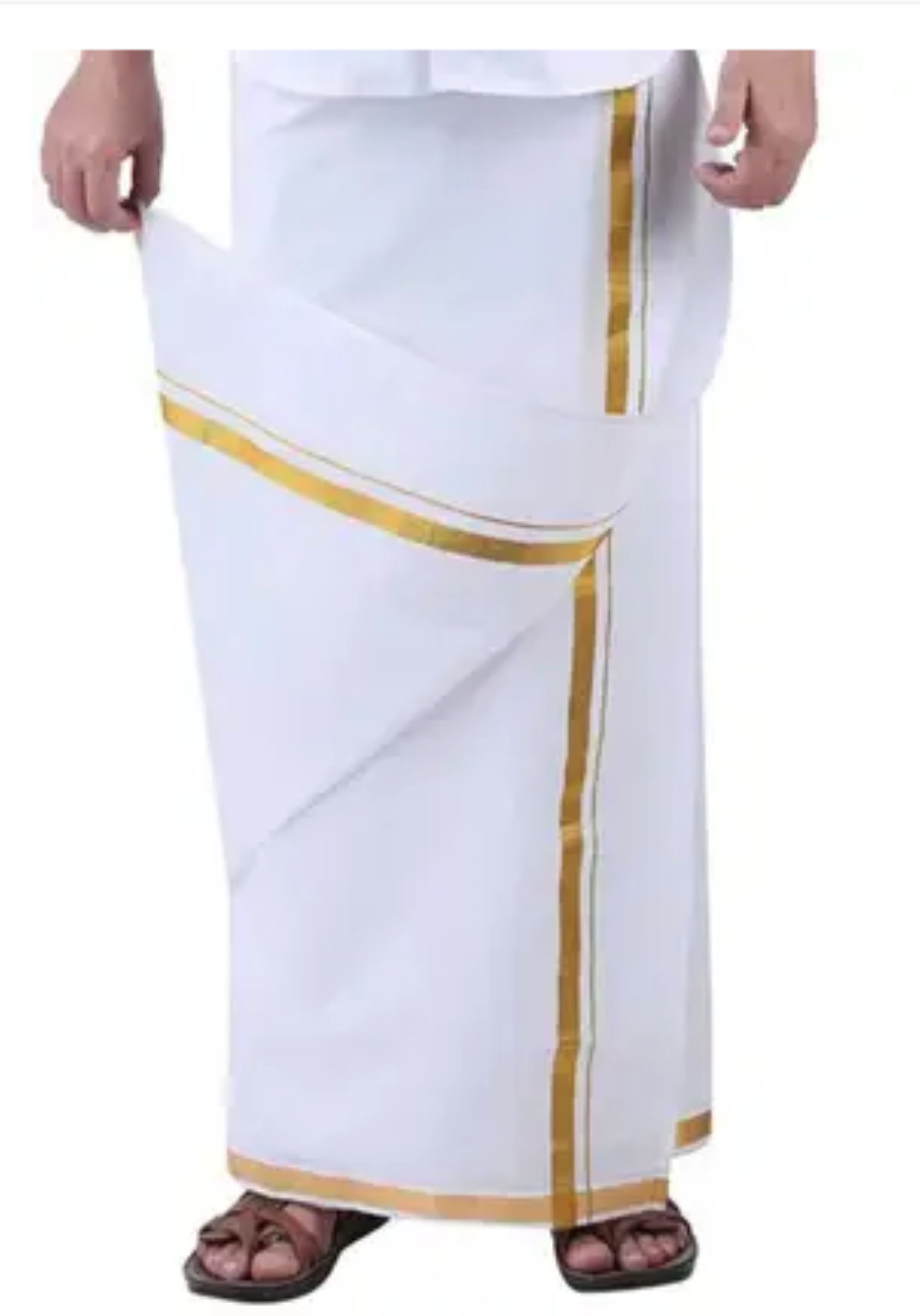 GUGOLIYA Premium quality Men's White Golden Jari cotton SINGLE OPEN Dhoti Solid Men Dhoti-picture-16