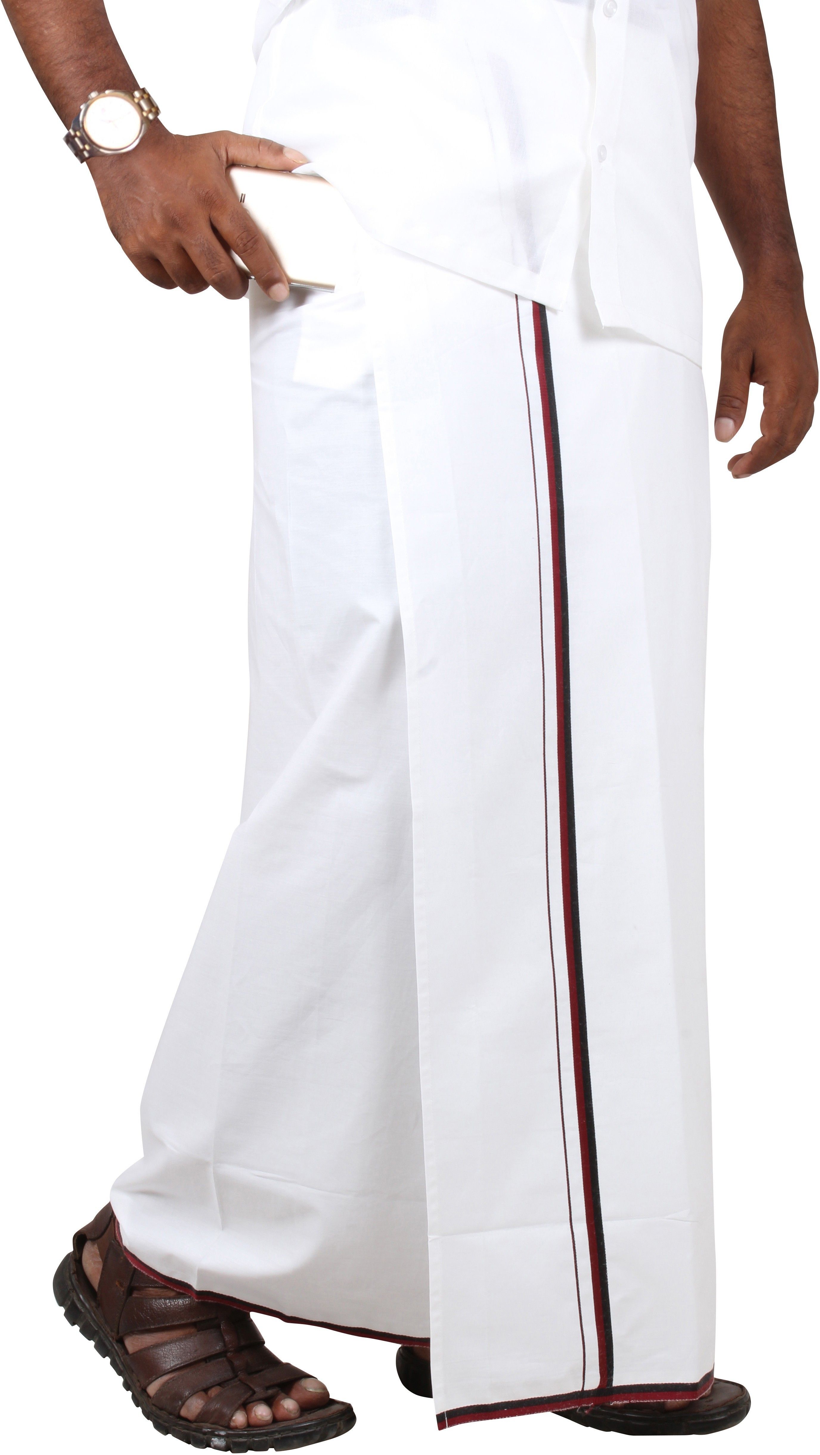 Prakasam Cotton Premium Quality Welcro Pocket ( sticker Dhoti) DMK party Cotton White Solid Men Dhoti-picture-19