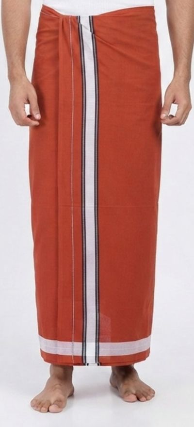 Shri Raghavendra Textiles Men's Pure Cotton Kavi Dhoti with White&Black Border |Traditional Festive Veshti Self Design Men Dhoti-picture-30
