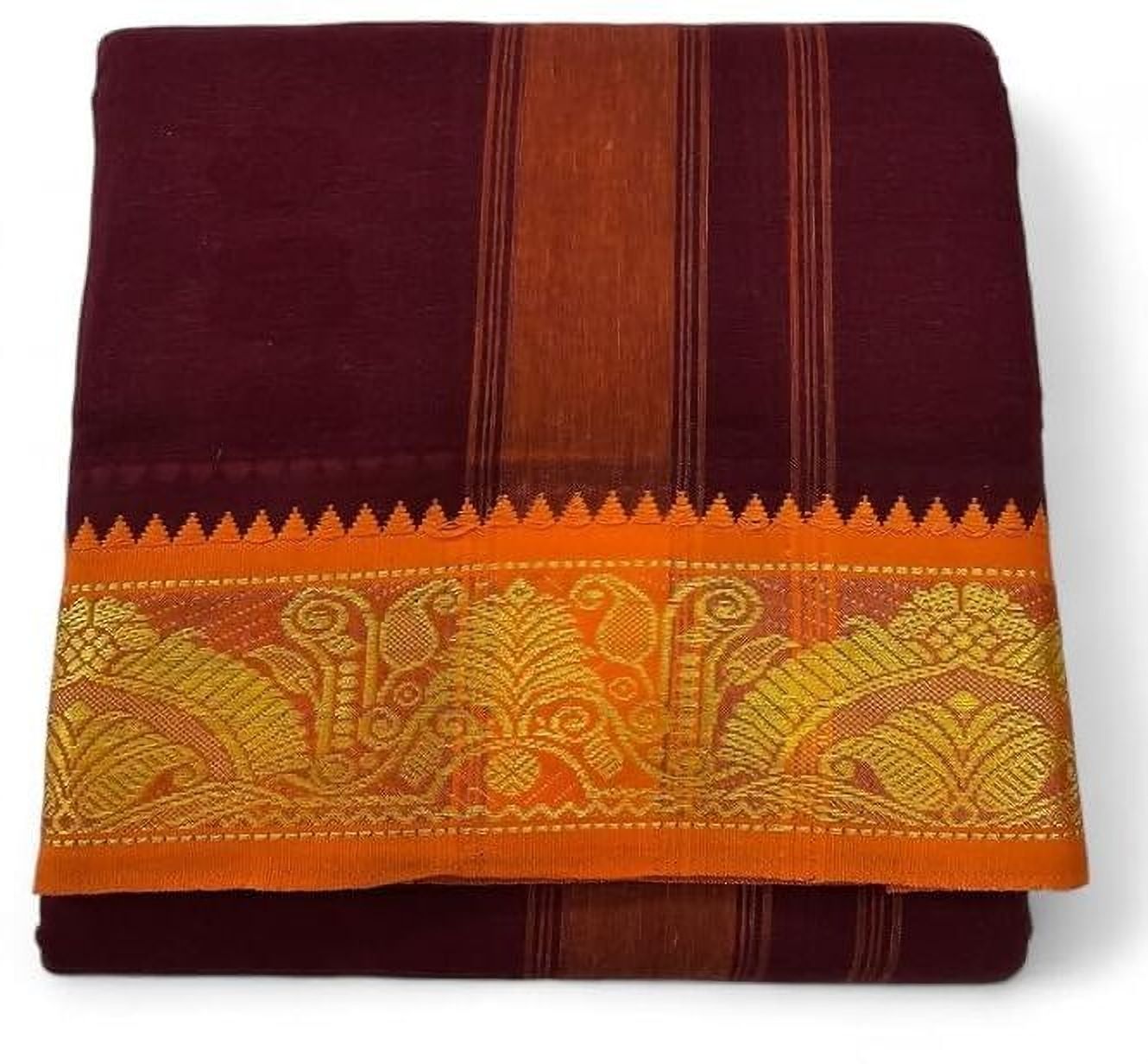 AMBIKASTORES Men's Traditional Cotton Dhoti with 3" Jacquard Polyester Border & Angavastram Solid Men Dhoti-picture-23