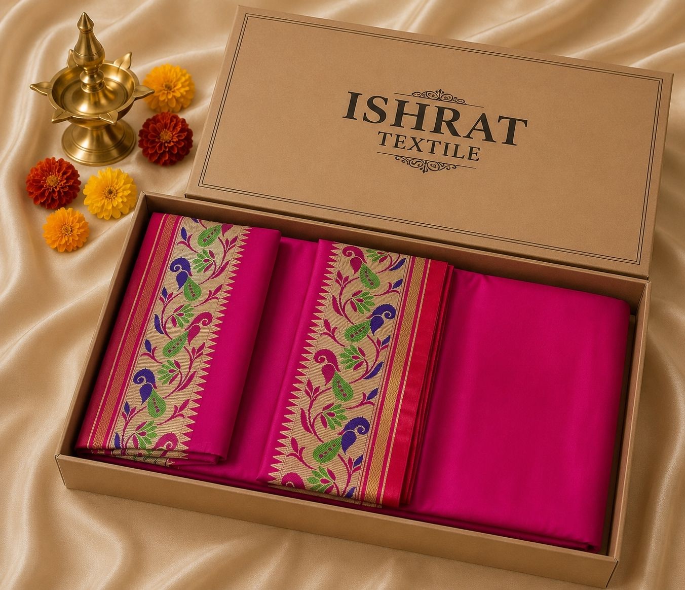 Ishrattextile Traditional Fancy Man Silk Dhoti and Dupatta With Peacock Border Rani Self Design Men Dhoti-picture-22