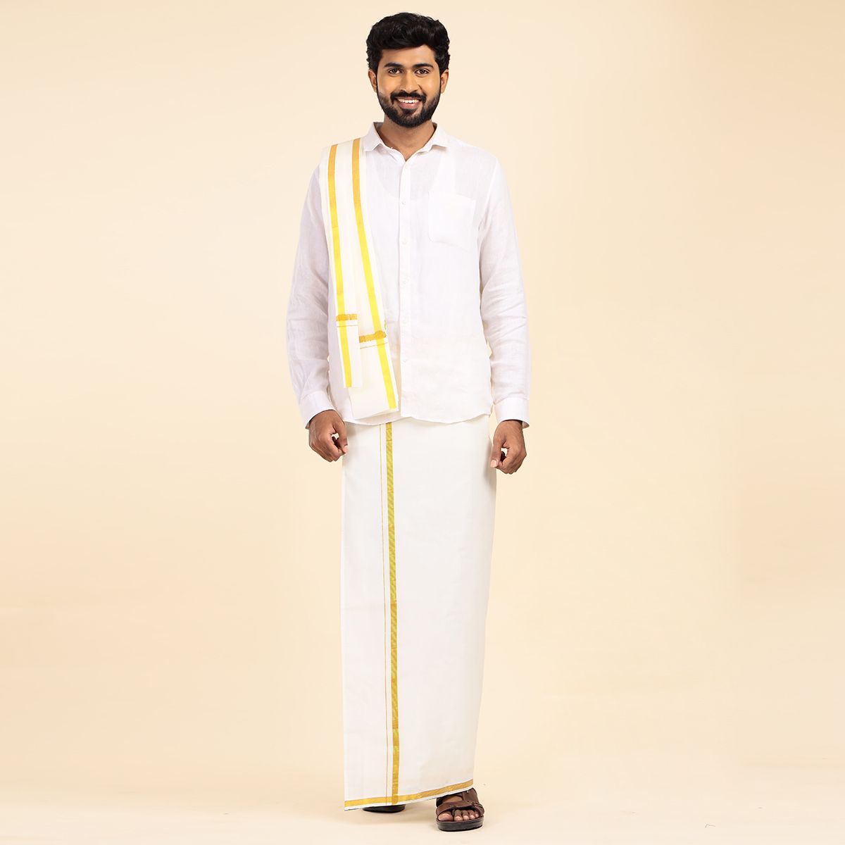 GREEN TEE men white dhoti Solid Men Dhoti